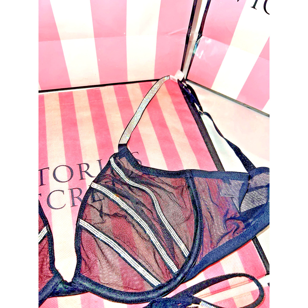 Victorias Secret Bra Very Sexy Low Cut Demi Black Bling 36D Large Panty - Picture 4 of 4